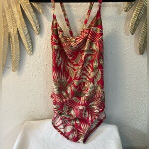 Catalina Vintage 80s 90s Vibrant Tropical Floral Ribbed One Piece Swimsuit